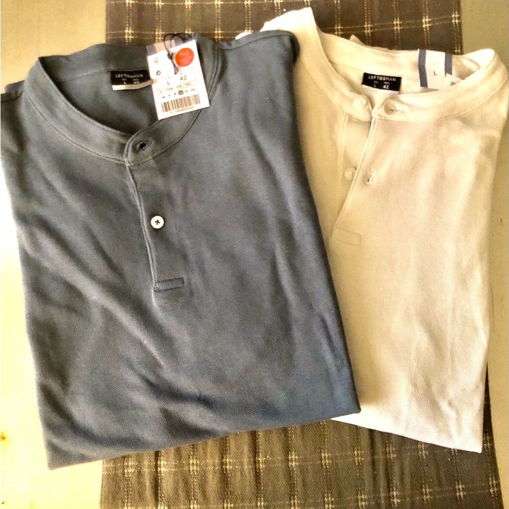 Lefties Blue Henley Shirt - Men's Casual Short Sleeve